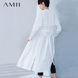 Amii薄风衣外套女 中长款雪纺长袖2016新夏季 外套下摆开叉时尚