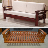 实木橡木木头木质沙发 简约现代中式多功能折叠沙发床客厅家具