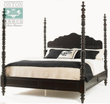 欧式柱子床 实木大床 美式简约 地中海风格c-29黑色双人床现货
