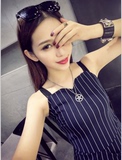 韩国潮女装2016夏季新款夜店性感显瘦条纹吊带+短裤两件套套装裙