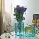 家居装饰彩色竖纹玻璃花瓶 宜家简约现代桌面餐桌摆件插花欧式