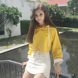 韩版时尚休闲套装夏季女装可爱笑脸纯棉长袖卫衣+包臀短裙两件套