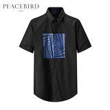 太平鸟男装 黑色几何图案夏季时尚修身短袖衬衫B1CC52612