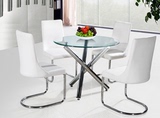 小户型钢化玻璃休闲会议小圆桌现代简约餐桌椅组合咖啡洽谈茶几桌