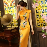 中式传统真丝旗袍长款夏季日常改良优雅修身显瘦短袖长旗袍连衣裙