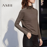 Amii堆堆领毛衣女2016秋装新款小高领套头纯色休闲针织打底衫女士
