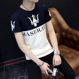 夏季男士圆领短袖T恤韩版修身型青年学生薄款打底衫纯棉印花体恤