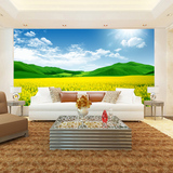 自然风景壁纸蓝天白云草地油画花卉客厅背景墙纸墙布个性定制壁画
