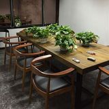 吧桌椅原木美式复古办公桌洽谈桌会议长桌纯实木餐桌铁艺咖啡厅酒
