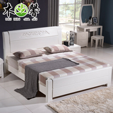 实木床 白色 简约现代1.8 1.5米橡木床双人床 中式床 可配高箱