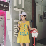 夏季女装韩版新款学院风宽松显瘦印花字母中长款t恤背心连衣裙潮