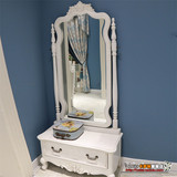 欧式白色田园试衣镜 美式实木雕花穿衣镜 卧室组合家具 角柜带镜