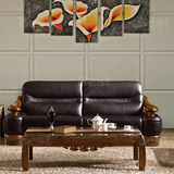 新中式沙发 现代古典皮艺客厅123组合沙发 小户型复古全实木家具