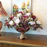 欧式玫瑰假花仿真花套装玄关桌摆花茶几角几摆放花艺花瓶室内卧室