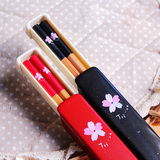 川岛屋 日式 樱花和风环保筷子筷盒 餐具套装 便携式筷子套装