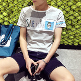 夏季卡通贴布圆领短袖t恤男士修身大码学生半袖韩版青少年潮男装