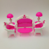 芭比家具配饰玩具 芭比娃娃屋套装配件6件套装 客厅欧式大沙发