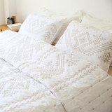 外贸原单出口美式床盖绗缝被三件套欧式纯棉床罩床单白色