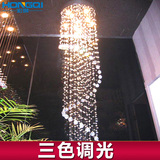 led调光水晶灯复式楼梯客厅吊灯具现代圆形欧式鱼线灯饰9030