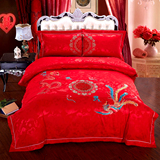 新结婚庆大红色龙凤被套四件套全棉刺绣被套纯棉喜被床上用品特价