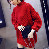 大红色毛衣女韩版宽松套头中长款外套单件大款打底衫学生大码胖mm