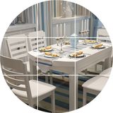 简约现代实木餐桌椅组合6人 小户型可伸缩折叠橡胶木餐台白色饭桌