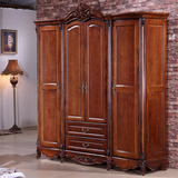 卧室实木家具美国红橡木衣柜深色欧式实木衣柜美式四门衣柜2.05米