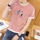夏季韩版修身潮流男生日系体恤衫青少年印花圆领短袖t恤男装衣服