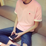 粉色宽松t恤 男士 短袖夏装新款2016 圆领男装 韩版潮牌 男性小衫