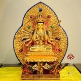 释迦族！尼泊尔紫铜鎏金/双龙护法，准提菩萨佛像/七俱胝佛母50cm