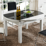 可伸缩钢化玻璃餐桌椅子组合现代简约白色烤漆餐台实木小户型饭桌