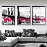 现代客厅装饰画城市风景三联画简约餐厅办公室挂画沙发背景墙壁画