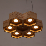 设计师创意木艺吊灯北欧客厅餐厅吧台简约个性木艺蜂窝吊灯LED灯