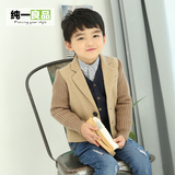 纯一良韩版童装 男童小西装7/8岁 宝宝羊毛呢子外套 儿童西服短款