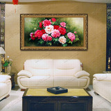 高档纯手绘欧式花卉油画牡丹花开富贵客厅卧室办公室挂画有框画