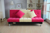 玫红加白简易皮革小户型布艺沙发单人双人沙发三人沙发折叠沙发床