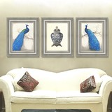 包邮美式奢华蓝孔雀装饰画欧式新古典客厅沙发背景玄关有框壁挂画