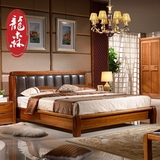 龙森家具 现代新中式实木床胡桃木床1.51.8米双人箱体真皮婚床