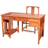 非洲花梨木红木电脑桌台式家用实木书桌书架组合办公桌写字台桌