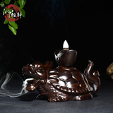 沁雅轩创意黑檀木雕玄武/龙龟倒流香炉红木烟倒流香薰炉茶道摆件