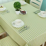 欧式田园绿色小格子布艺桌布棉麻风格防水长方形餐桌布