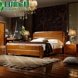 日翔家具 简约现代实木床1.8米橡木床1.5m 双人床成人实木高箱床