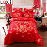 中国中式大红婚庆情侣磨毛四件套古典民族风卡通六件套个性床单