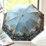 韩国创意双层油画伞复古折叠晴雨伞防晒防紫外线遮阳伞三折太阳伞