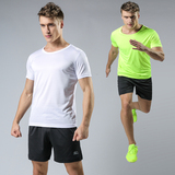 夏季薄款运动套装男健身跑步短袖t恤宽松大码圆领训练T恤速干衣潮