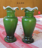 古董古玩老瓷器全国包邮农村收来【民国绿料器花瓶一对每只300】