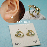 韩国正品代购黄金饰品 纯14k金进口镶钻米奇耳钉 耳骨钉 耳环