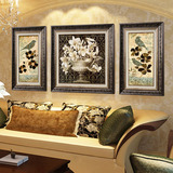美式欧式客厅装饰画沙发背景墙有框三联画玄关壁画挂画 富贵百合