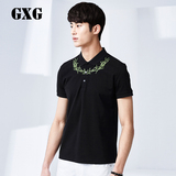 GXG男装  2016夏季新款 修身款黑色纯棉短袖T恤POLO#62824014