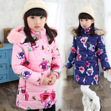 女童棉衣儿童冬季新款加厚棉袄韩版中大童花毛领外套中长款棉服